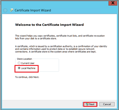 Screenshot des Zertifikatimport-Assistenten.