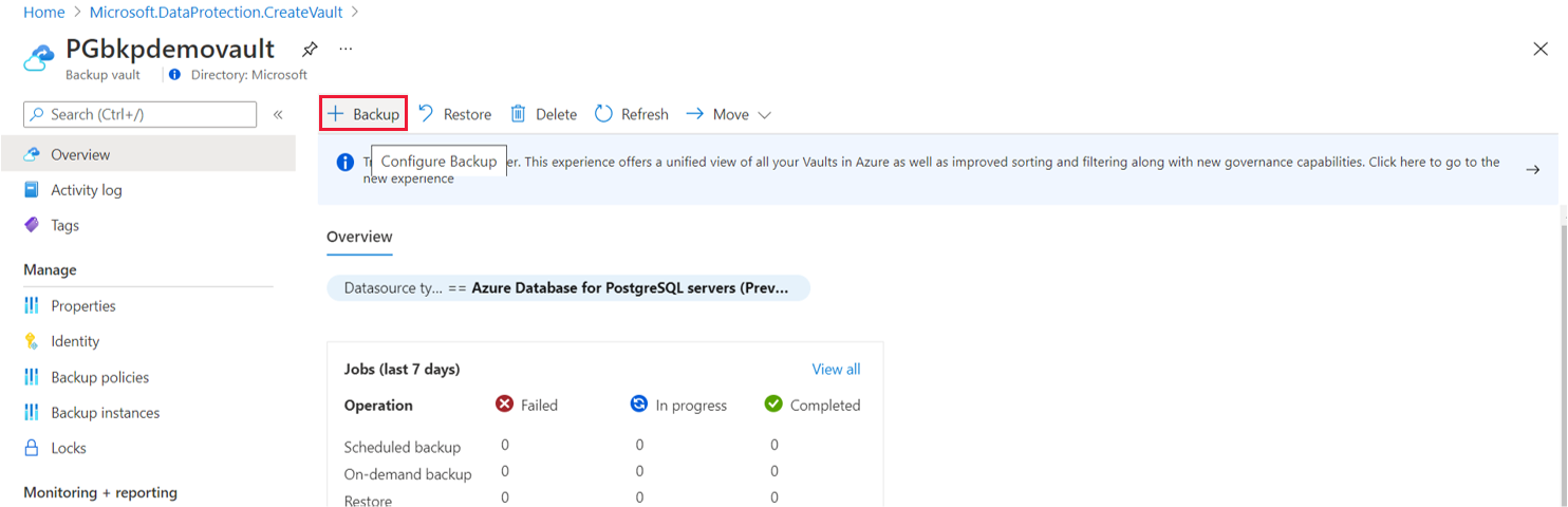 Screenshot der Schaltfläche zum Hinzufügen einer Sicherung.