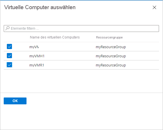 Screenshot, der die Auswahl verschlüsselter VMs zeigt.