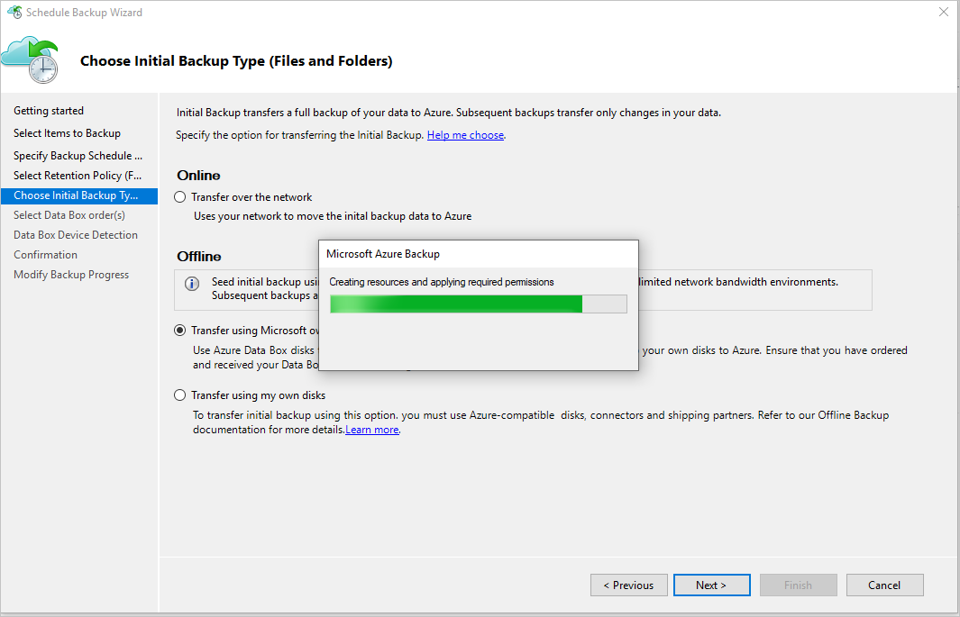 Screenshot zeigt, wie Ressourcen erstellt und erforderliche Berechtigungen angewendet werden.