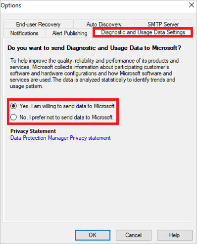 Screenshot der Konsolen-Telemetrieoptionen.