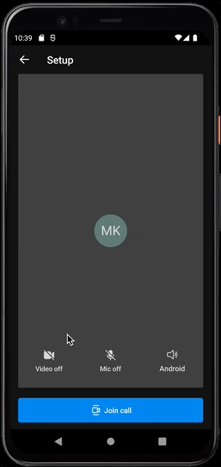 GIF-Animation zeigt das Erlebnis vor der Besprechung und das Beitreten auf Android.