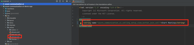 Screenshot des Android-Lokalisierungssetupprojekts.