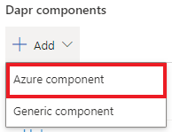 Screenshot der Auswahl von Azure-Komponente aus dem Dropdownmenü.