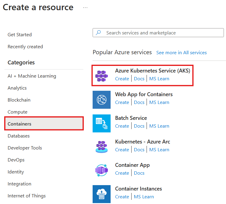 Screenshot der Auswahl eines neu zu erstellenden AKS-Clusters im Azure-Portal