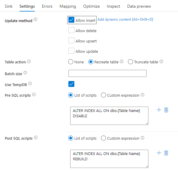 Deaktivieren von Indizes