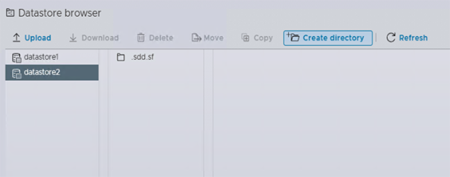 Screenshot einer Seite auf der ESXi-Serverwebsite, die den Datenspeicherbrowser anzeigt.