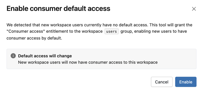 Aktivieren des Standardzugriffs für Verbraucher.