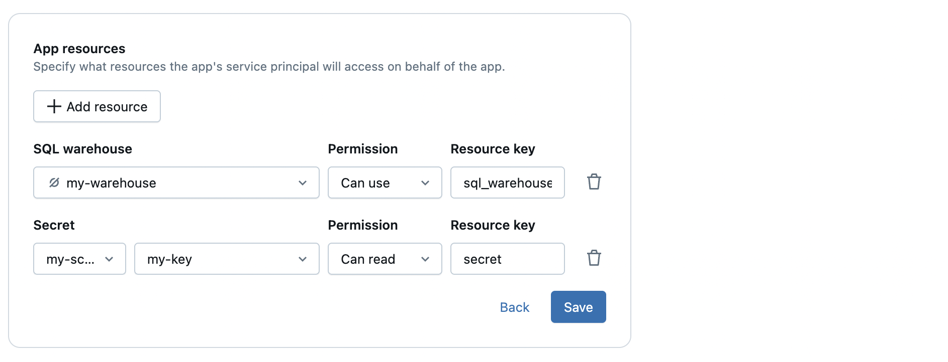 Hinzufügen eines SQL Warehouse als App-Ressource auf der Benutzeroberfläche