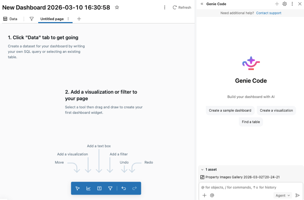 Verwenden Sie Genie Code für die Dashboarderstellung in einem Dashboard.