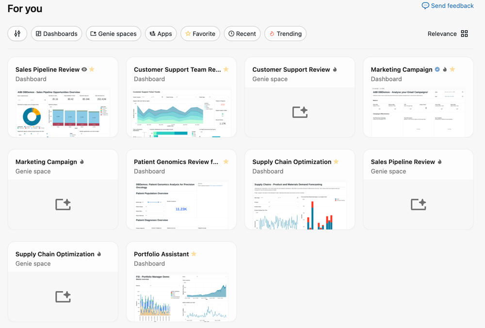 Für Sie Empfehlungen in Databricks One