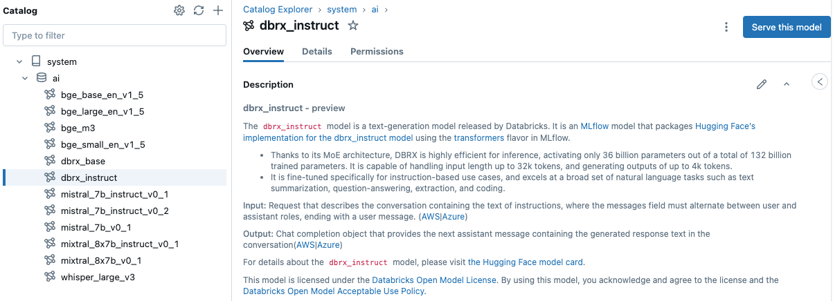 Suchen und Bedienen eines Foundation-Modells im Unity-Katalog.