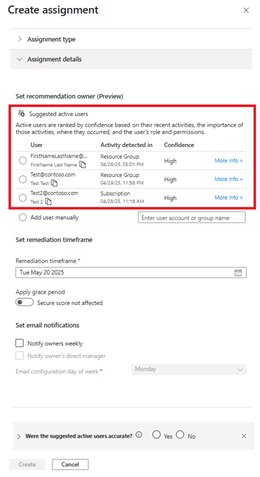 Screenshot, der die Aktivität und Das Vertrauen der drei wichtigsten vorgeschlagenen Benutzer zeigt.