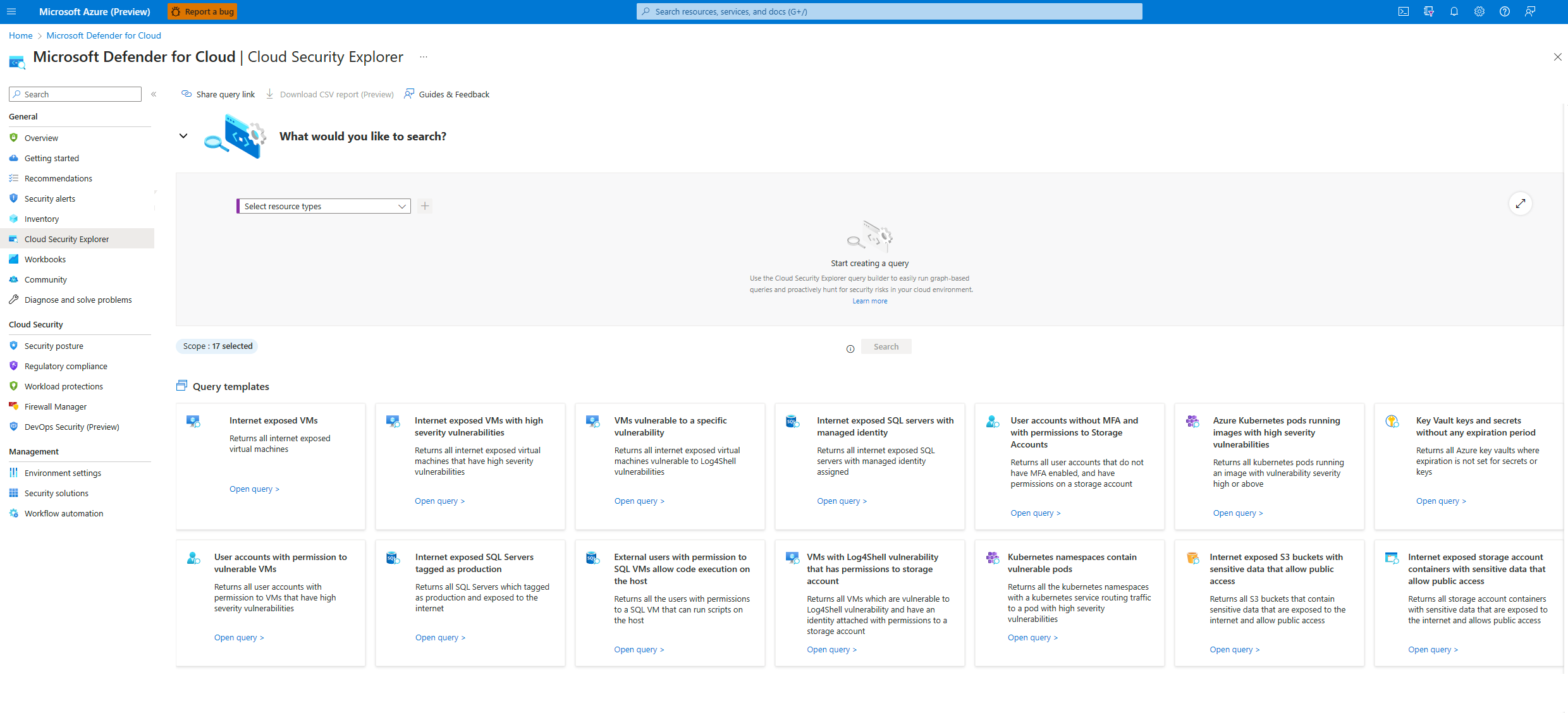 Screenshot: Seite „Cloudsicherheits-Explorer“.