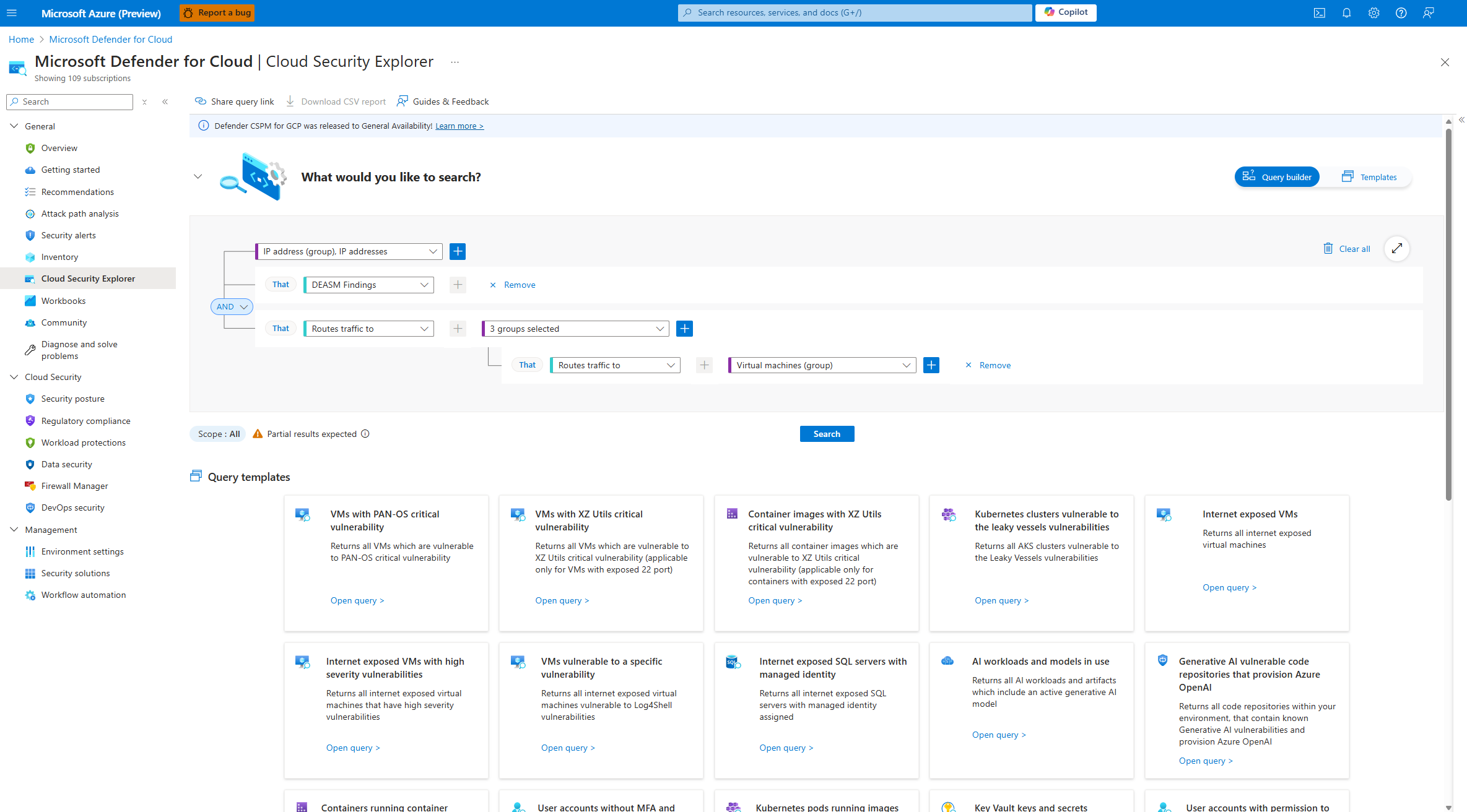 Screenshot der Seite „Cloudsicherheits-Explorer“ im Defender for Cloud-Portal