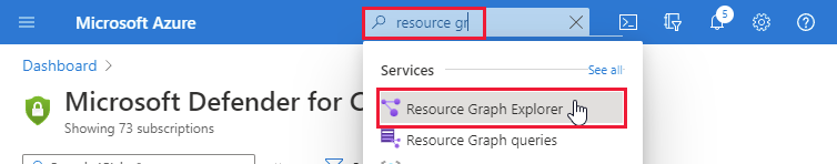 Der Screenshot zeigt, wie Sie die Empfehlungsseite von Azure Resource Graph-Explorer** starten.