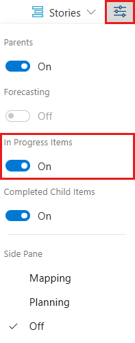 Screenshot: Steuerelement „Elemente in Bearbeitung“ in der Auswahl „Ansichtsoptionen“ (Version&nbsp;2020 und höher).