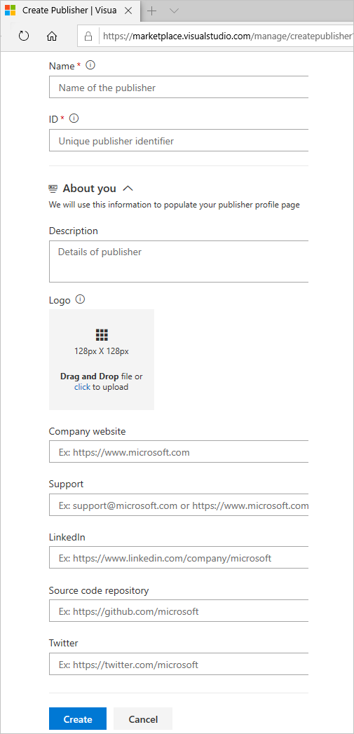 Screenshot der hervorgehobenen Schaltfläche Herausgeber erstellen.