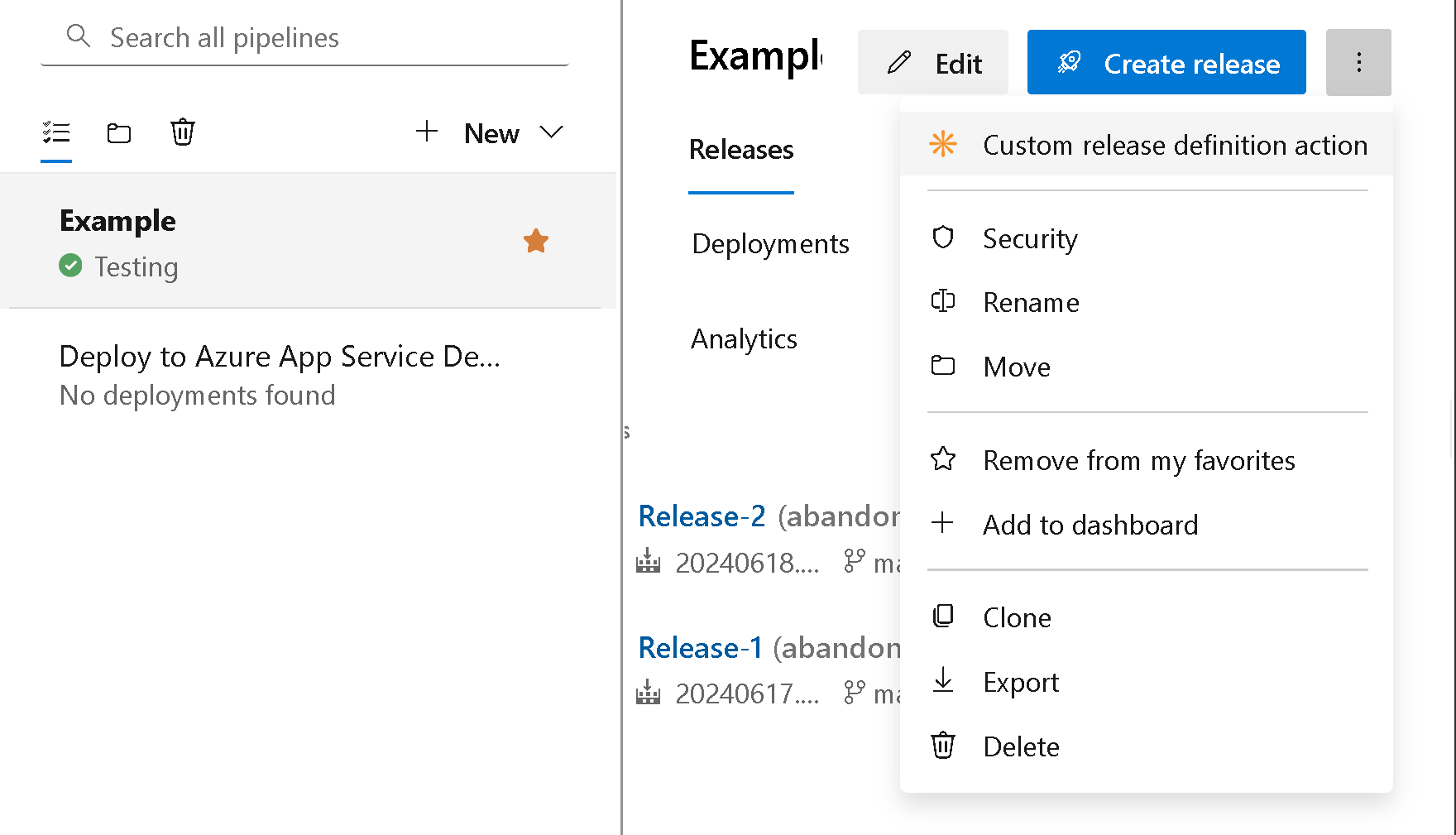 Screenshot des Kontextmenüs des Definitions-Explorers.