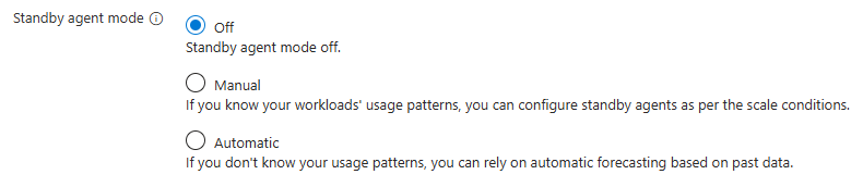 Screenshot der Auswahlen für den Standby-Agent-Modus.