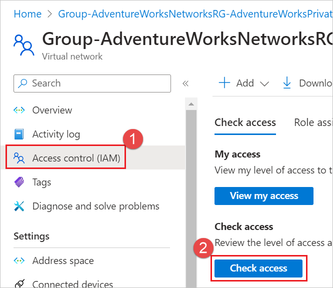 Screenshot der Berechtigungen für die Delegierung eines Subnetzes im virtuellen Netzwerk.