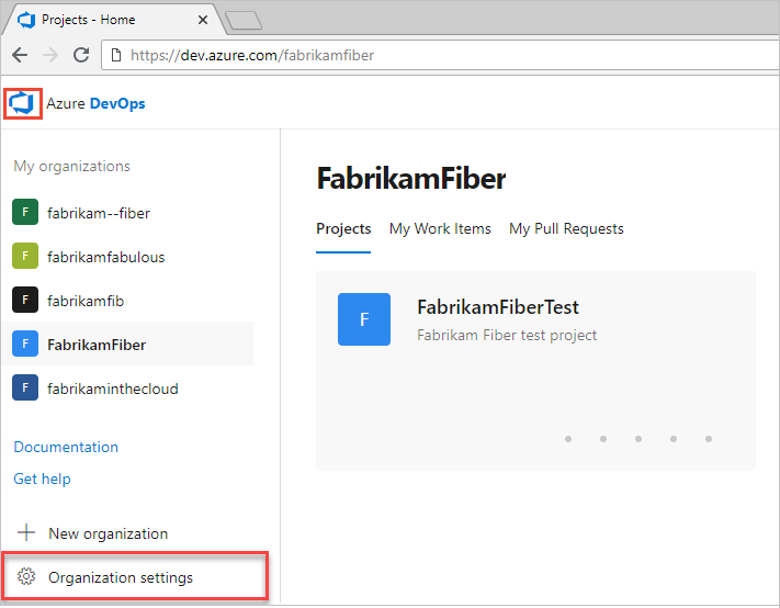 Screenshot der Organisationseinstellungen.