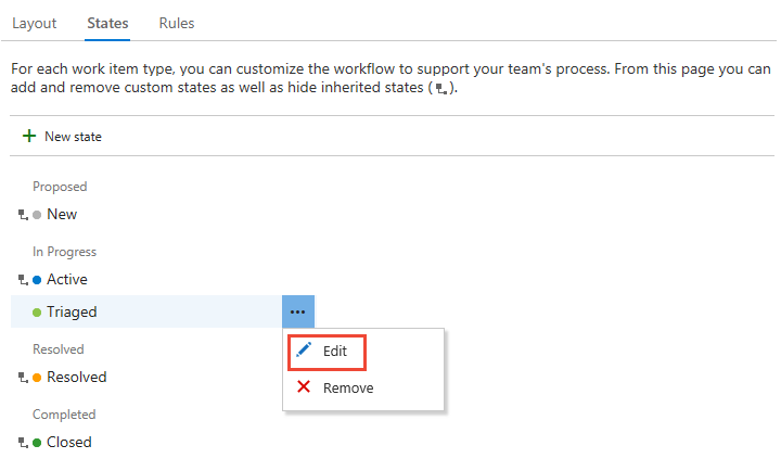 Screenshot eines Fehlerformulars, in dem ein Status ausgewählt ist und das Kontextmenü auf Bearbeiten steht.