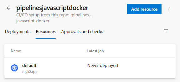 Screenshot einer hinzugefügten Kubernetes-Ressource.