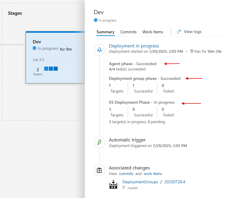 Screenshot einer Versionszusammenfassung.