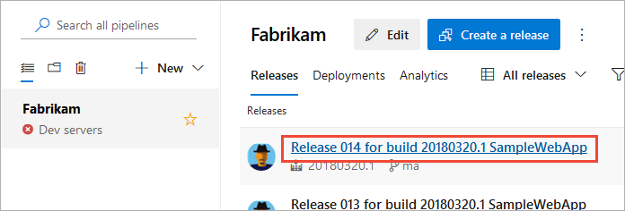 Screenshot einer Liste der Releasedefinitionen.