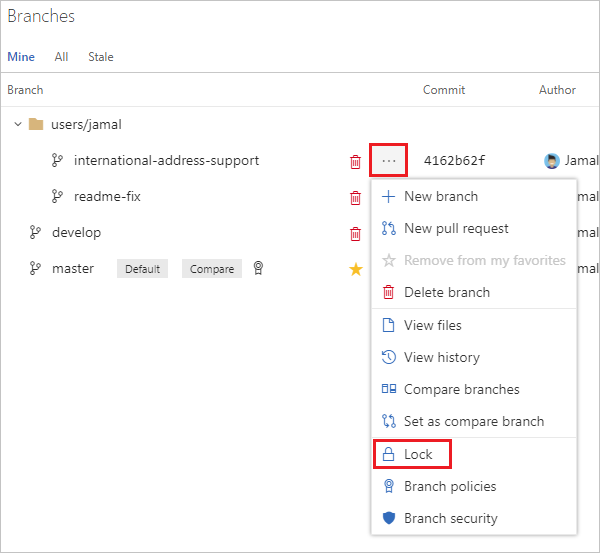 Sperren einer Verzweigung über das Kontextmenü 