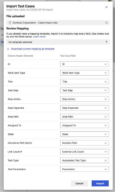 Screenshot des Import-Assistenten mit der Feldzuordnungsschnittstelle.
