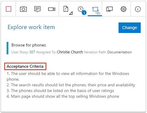 Screenshot mit den Akzeptanzkriterien.