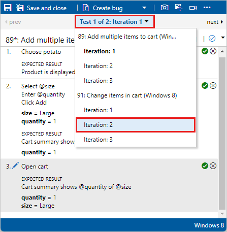 Ein Screenshot zeigt das Navigieren zu anderen Iterationen.