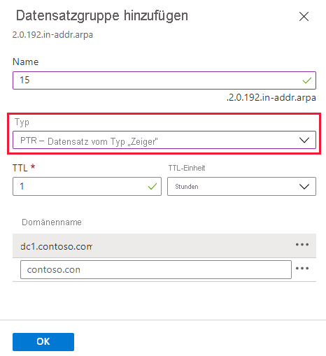 Screenshot: Erstellen eines IPv4-Zeigereintrag