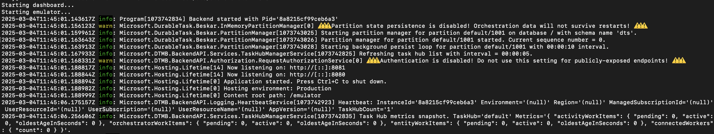 Screenshot, der zeigt, dass der Emulator erfolgreich am Terminal gestartet wurde.