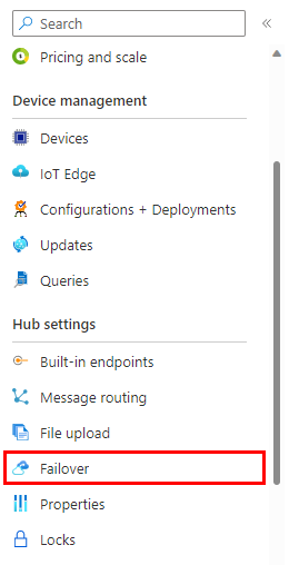 Screenshot mit IoT Hub Eigenschaftenbereich.