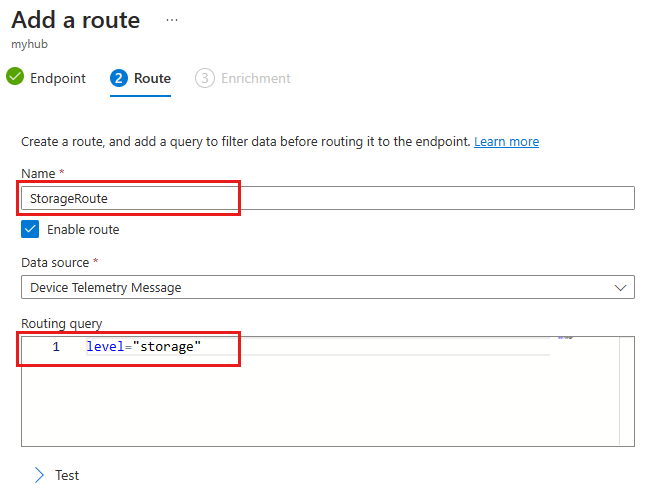 Screenshot: Hinzufügen einer Route mit einer Routingabfrage.