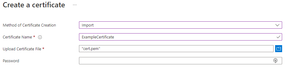 Importieren eines Zertifikats über das Azure-Portal