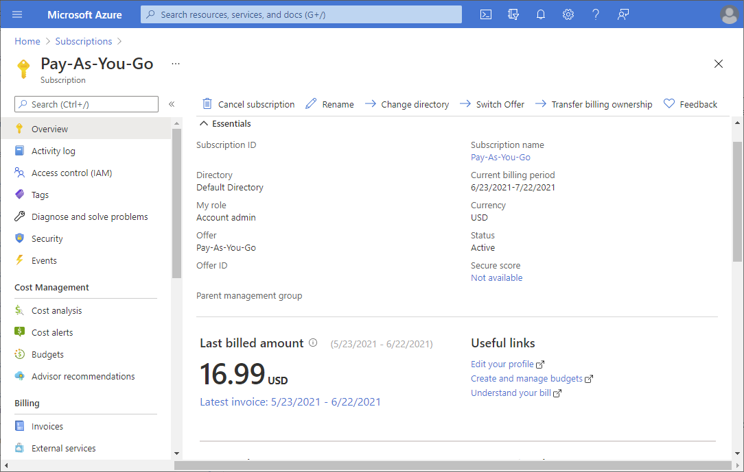 Screenshot der Übersicht über Abonnements.