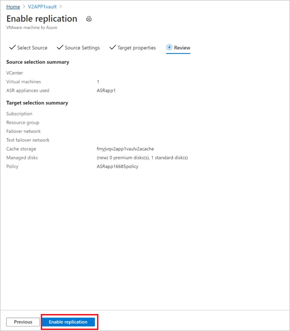 Screenshot von Site Recovery