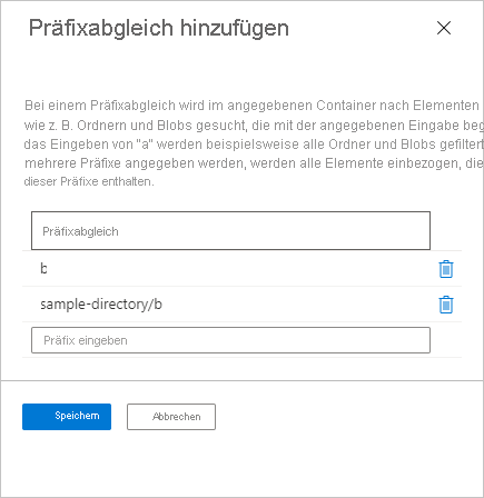Screenshot mit Filtern für eine Replikationsregel