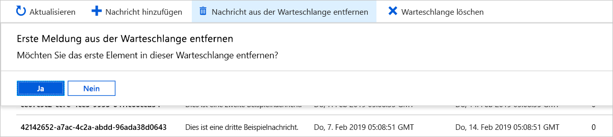 Screenshot, der zeigt, wie eine Nachricht aus dem Portal entfernt wird