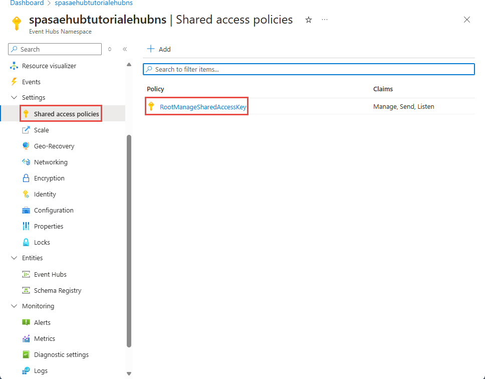 Screenshot: Die Seite „Gemeinsame Zugriffsrichtlinien“