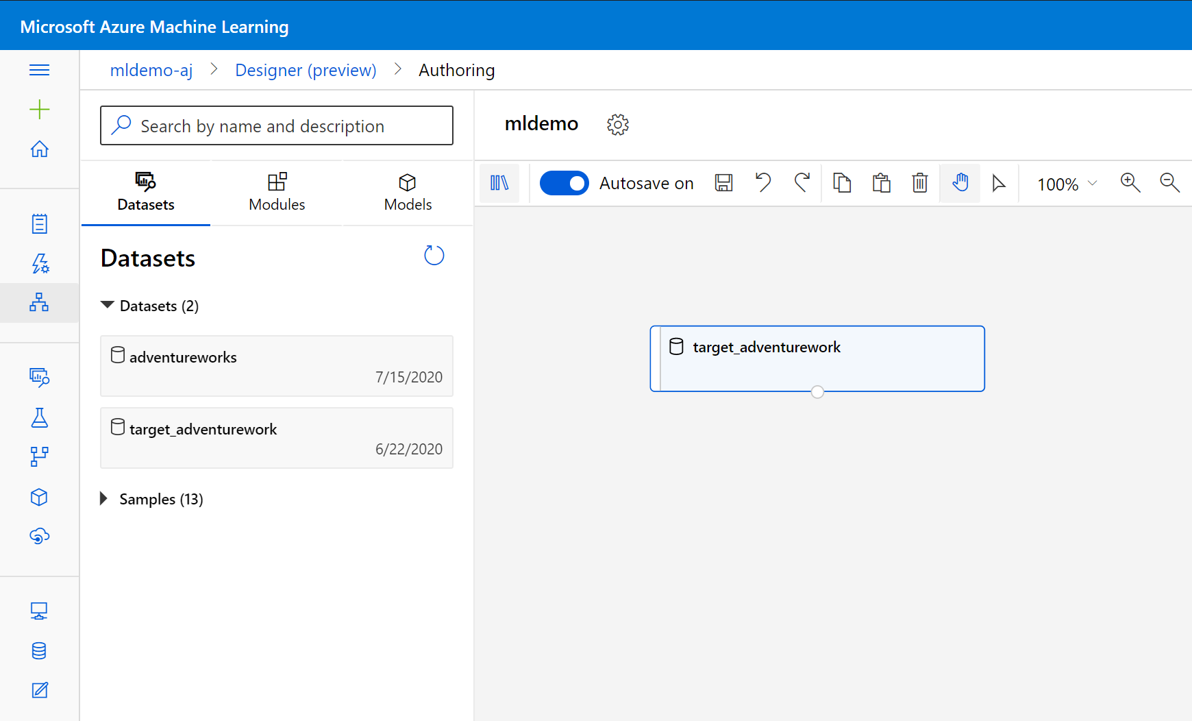 Screenshot der Datensatzkomponente im Zeichenbereich.
