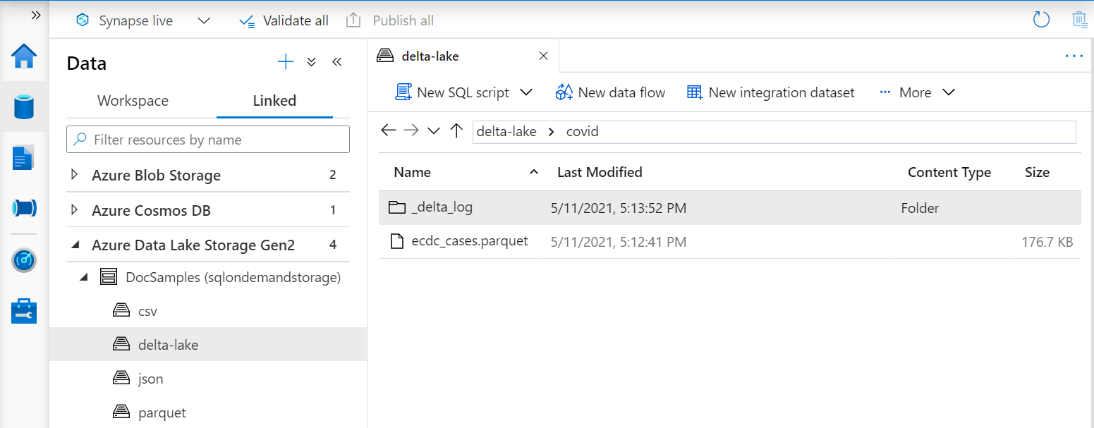 Delta Lake-Ordner „ECDC COVID-19“
