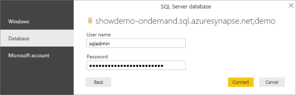 Verwenden Sie die SQL-Anmeldung.
