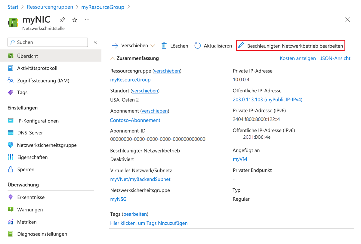 Screenshot: Übersicht über Netzwerkschnittstelle