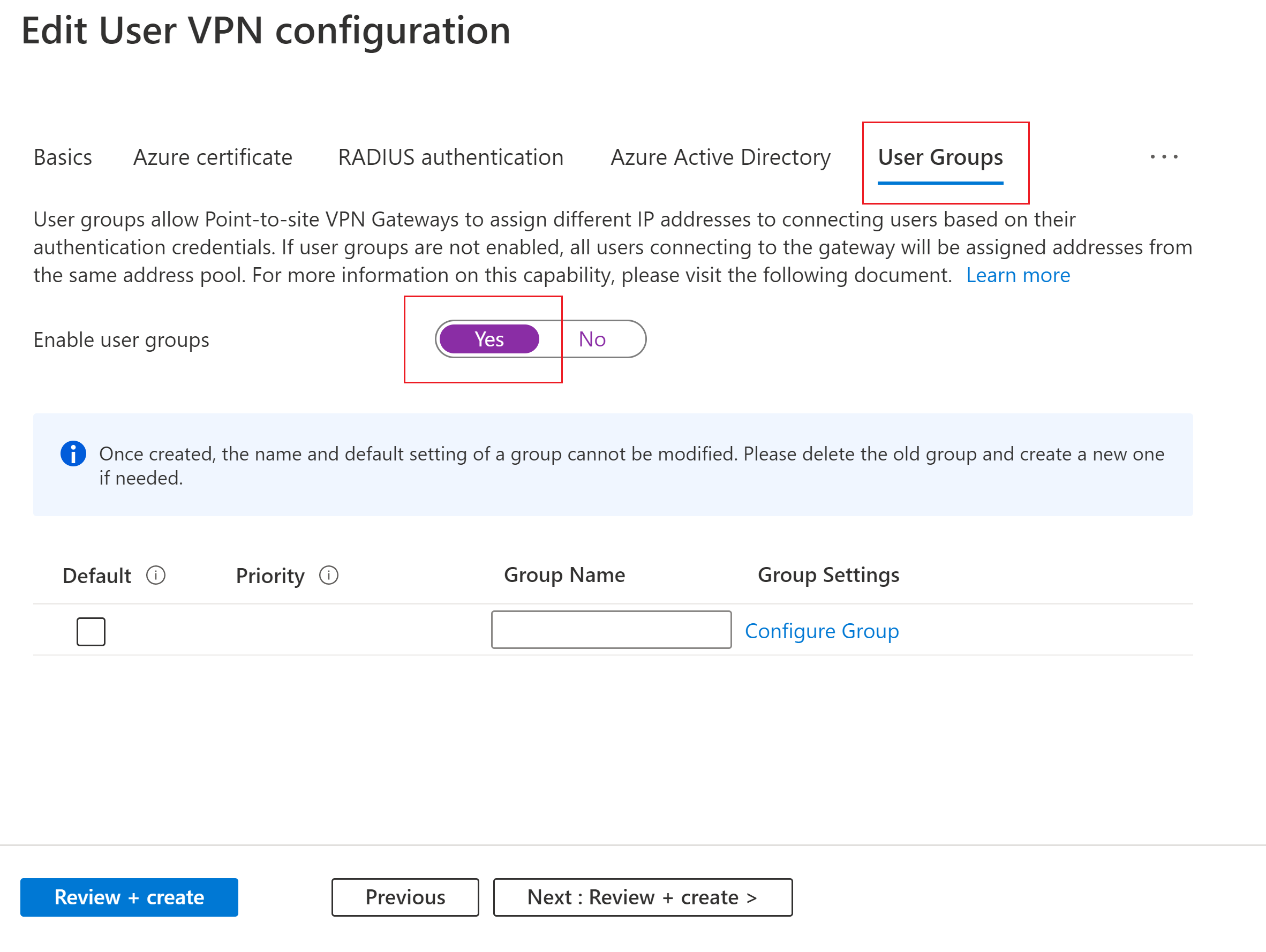 Screenshot: Aktivieren von Benutzergruppen