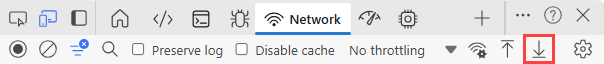 Screenshot, der zeigt, wie Die HAR-Datei in Microsoft Edge-Entwicklertools gespeichert wird.